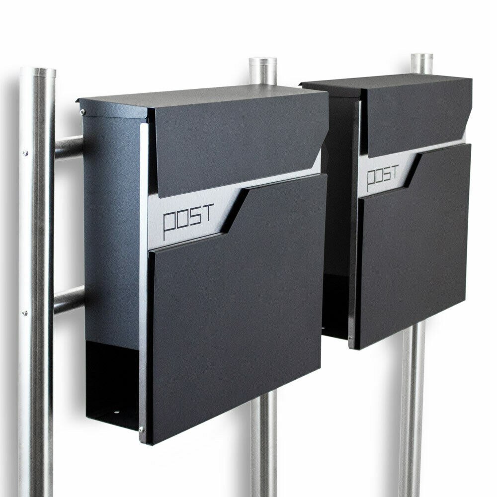 Dvojitá poštovní schránka na dopisy 2ks Volně stojící na sloupku inox M16782(2x16442+13663)